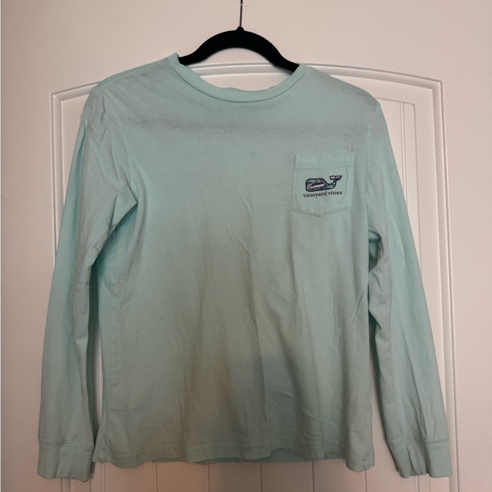 KIDS Vineyard Vines Aqua Medium Crew Neck Long Sleeve